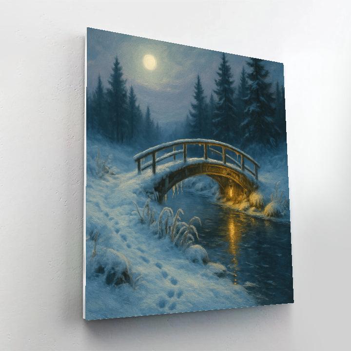 Moonlit Bridge Over The Whispering Ice paint by number