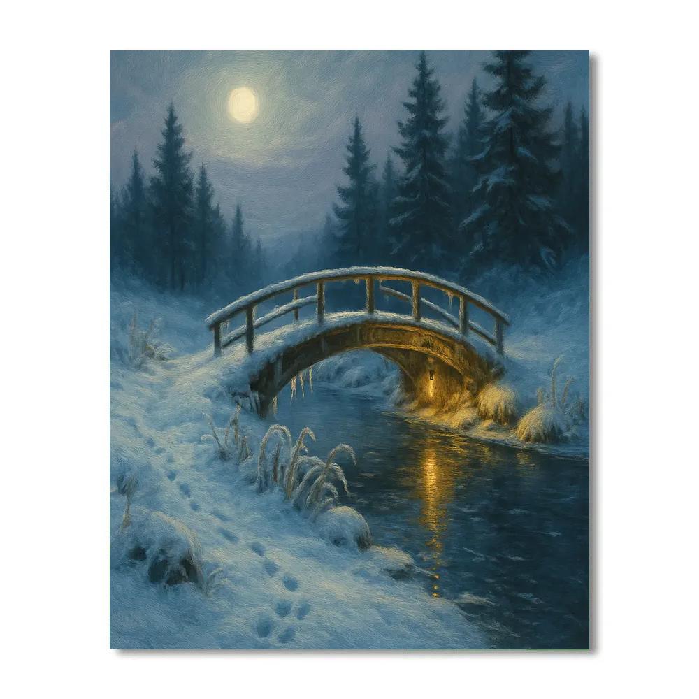 Moonlit Bridge Over The Whispering Ice paint by number