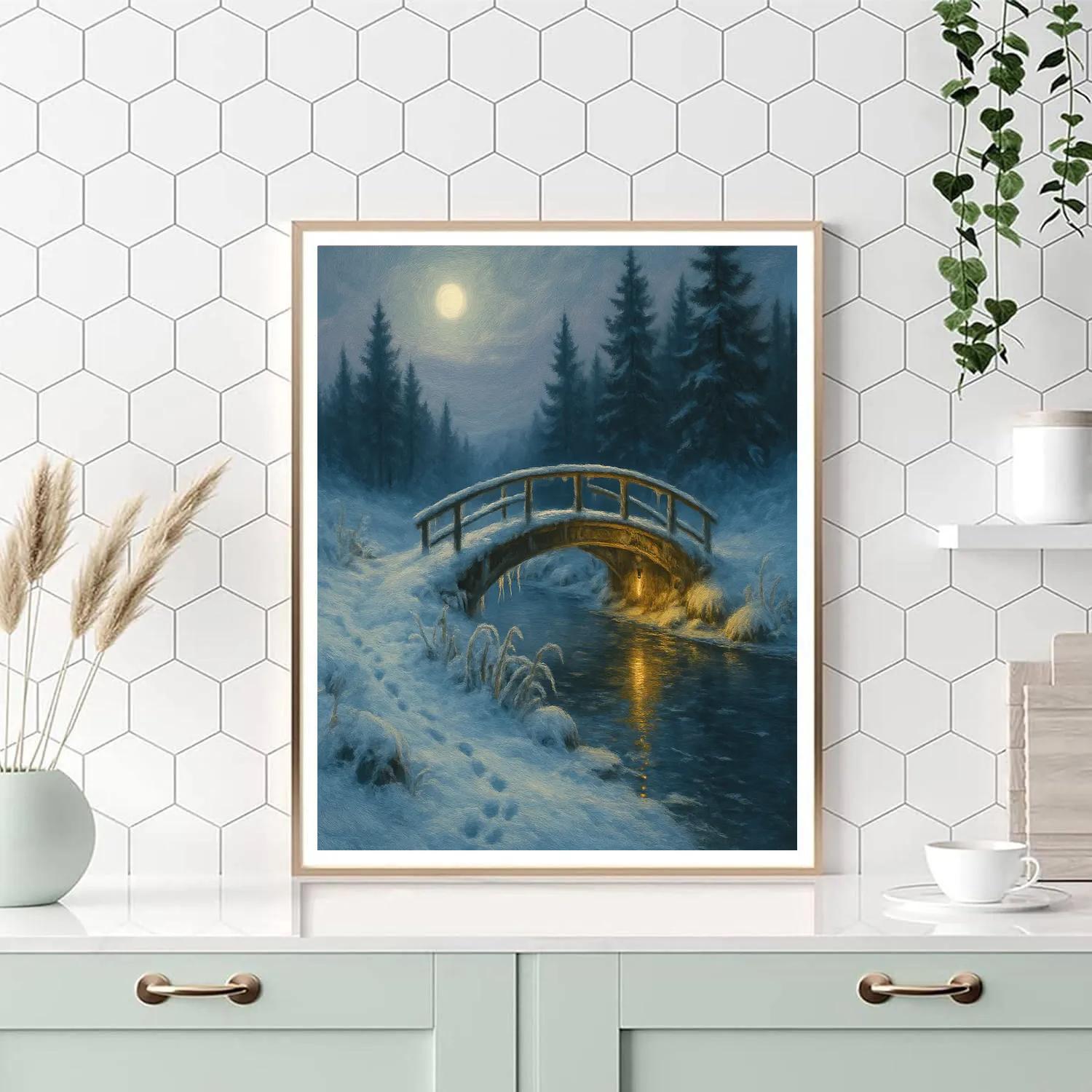 Moonlit Bridge Over The Whispering Ice paint by number