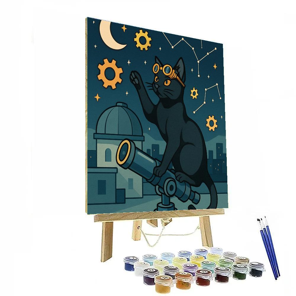 Clockwork Observatory Cat Number painting
