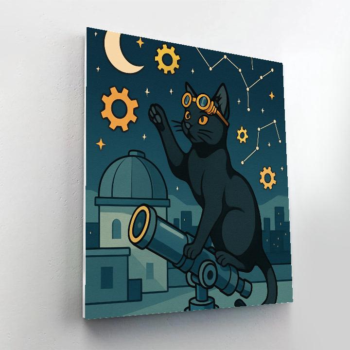 Clockwork Observatory Cat Number painting