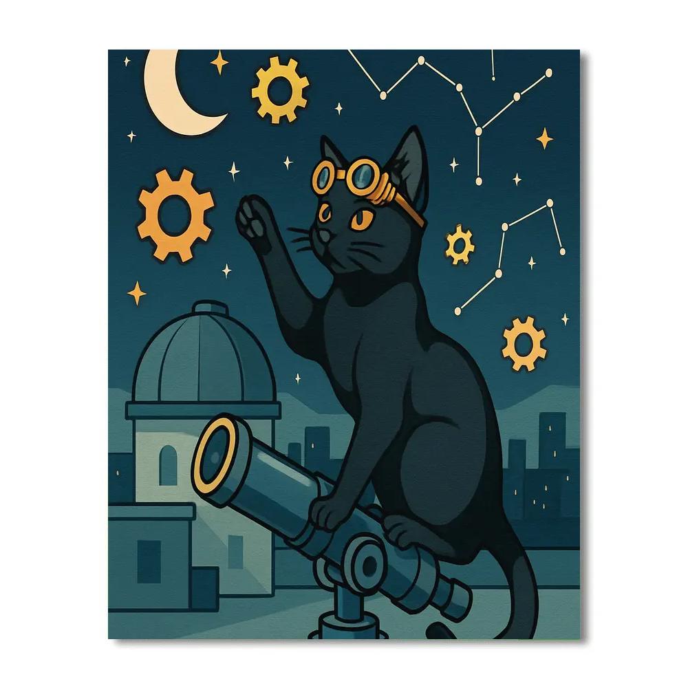 Clockwork Observatory Cat Number painting