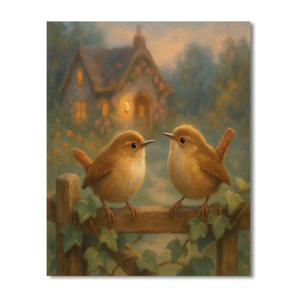 Lantern Light Wrens At The Cottage Gate Paint by numbers art