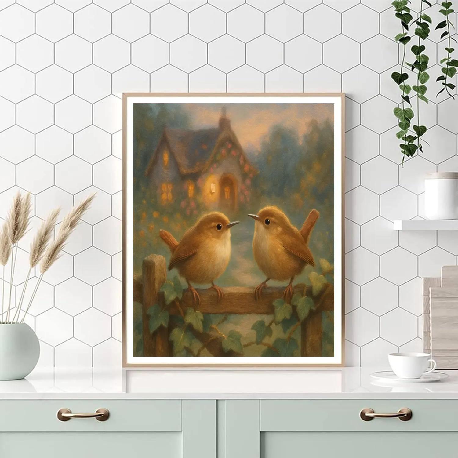 Lantern Light Wrens At The Cottage Gate Paint by numbers art