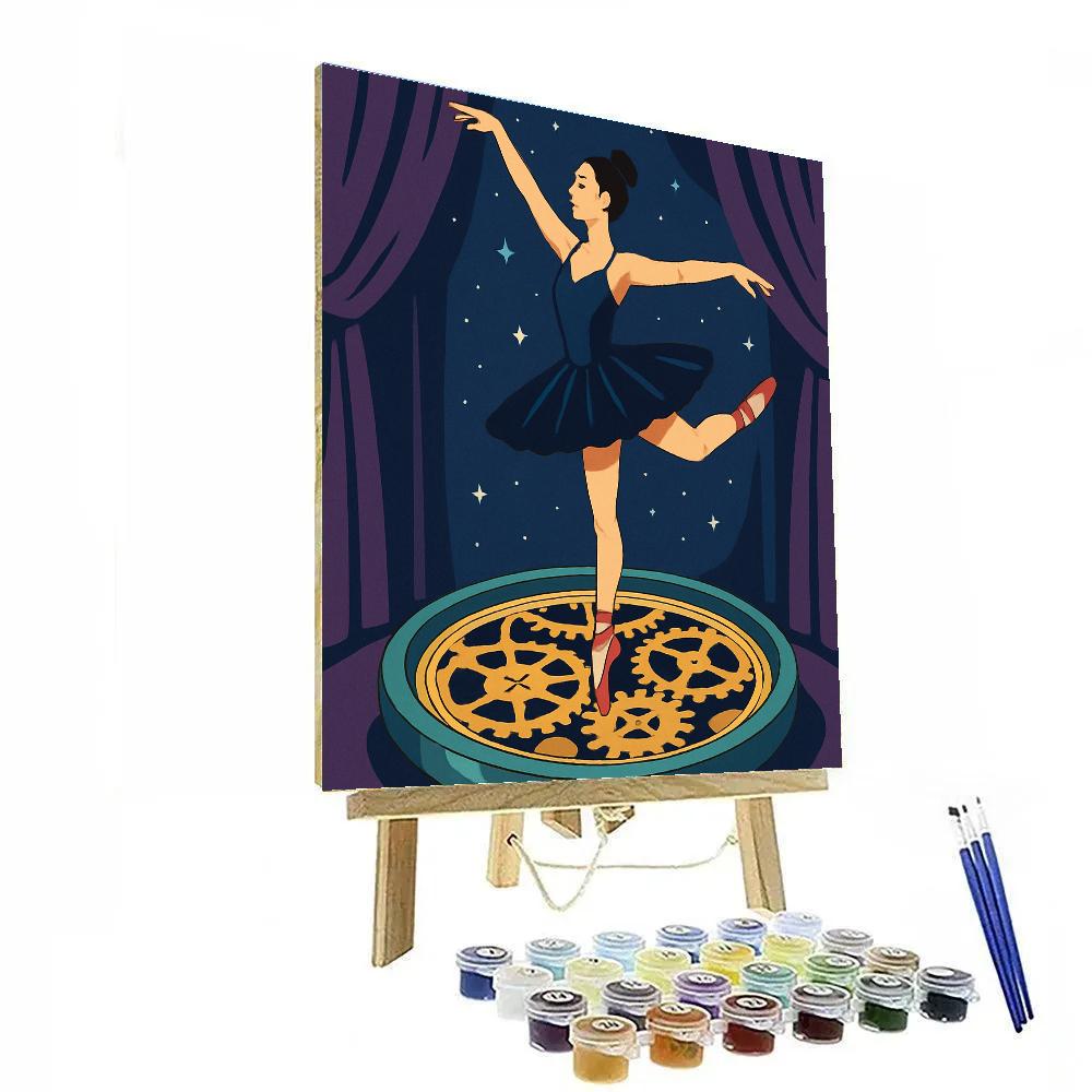 Moonlit Clockwork Ballet Tableau Number painting