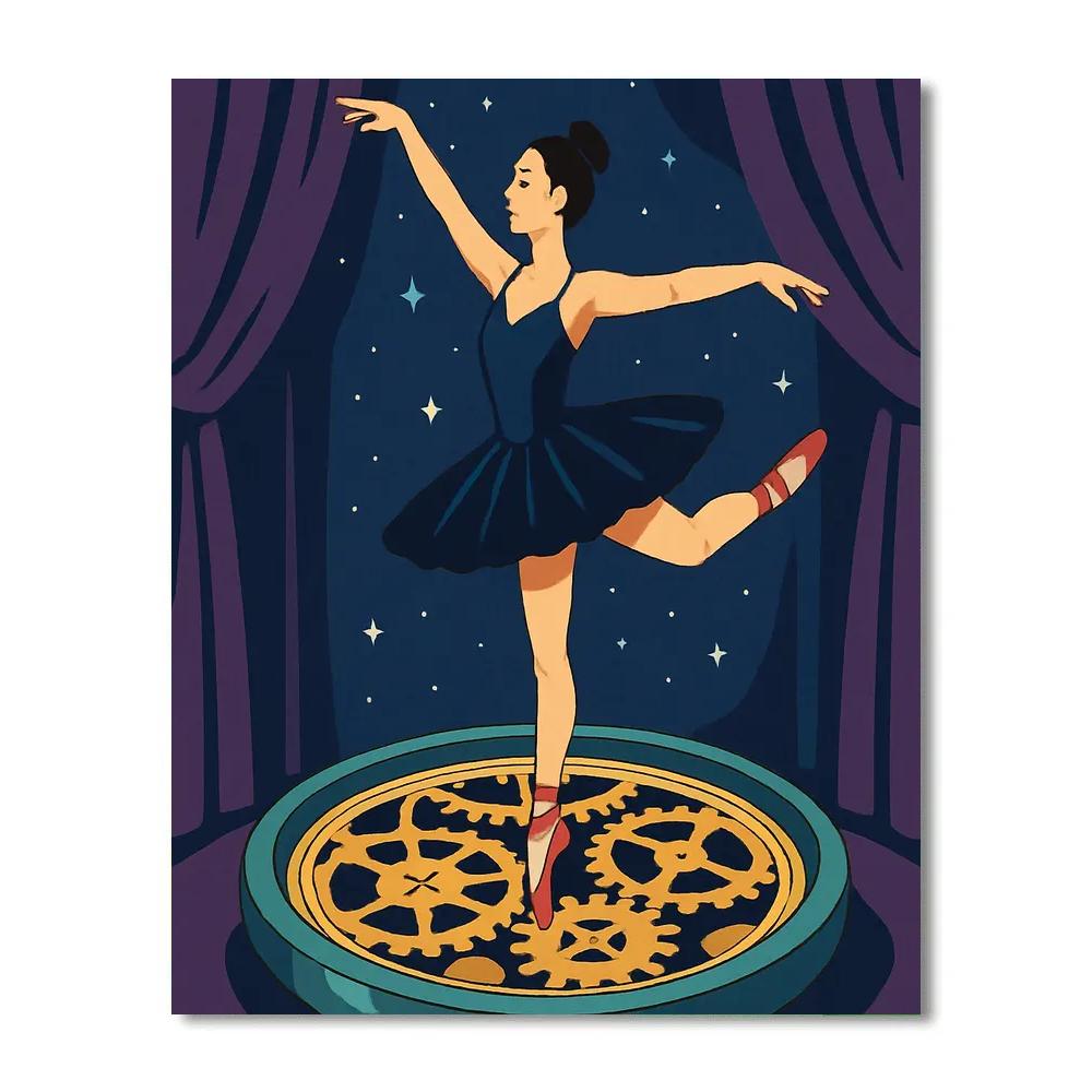 Moonlit Clockwork Ballet Tableau Number painting