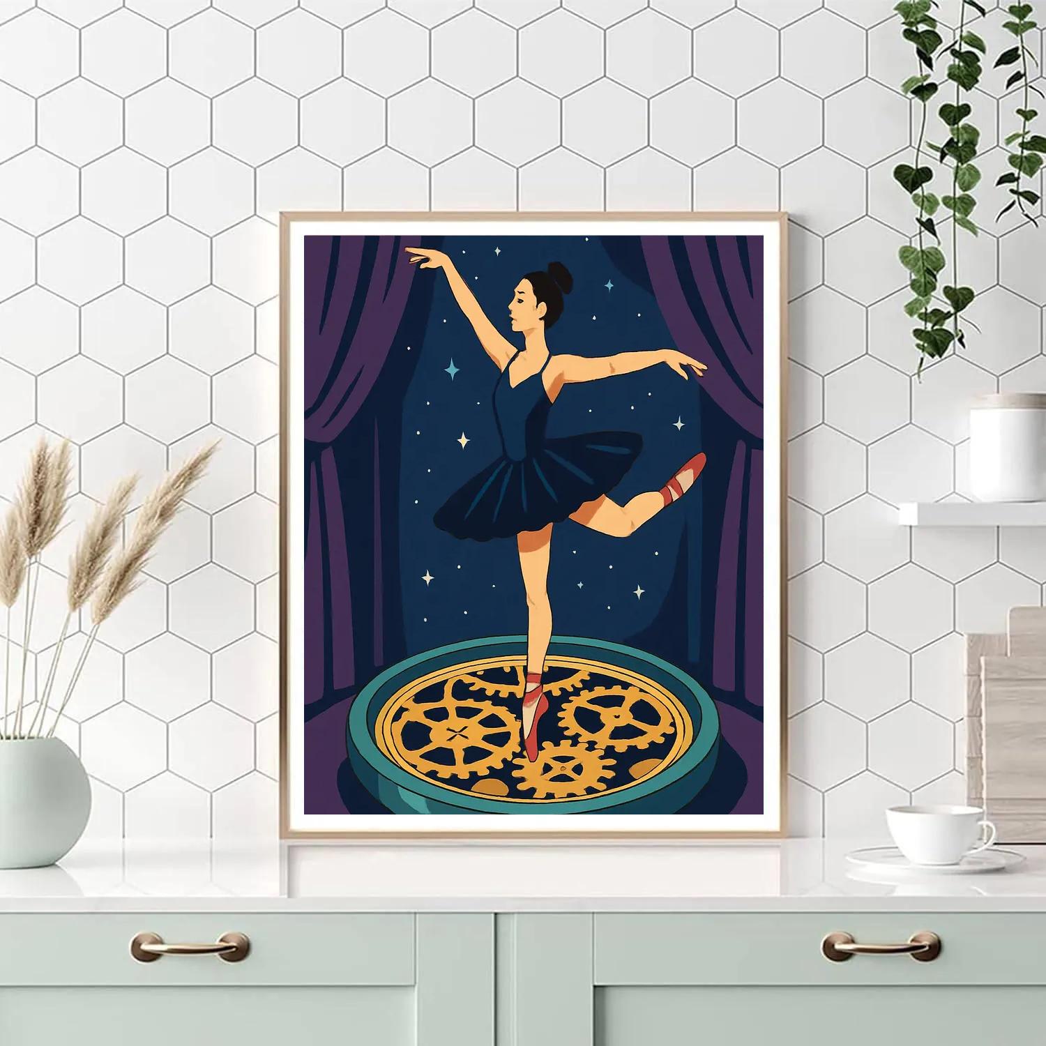 Moonlit Clockwork Ballet Tableau Number painting