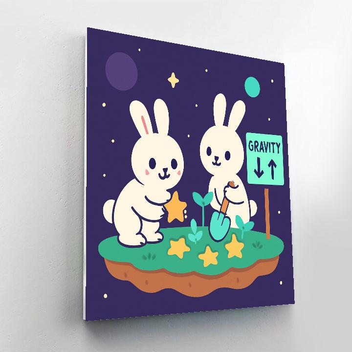 Gravity Garden Moon Rabbits Number painting