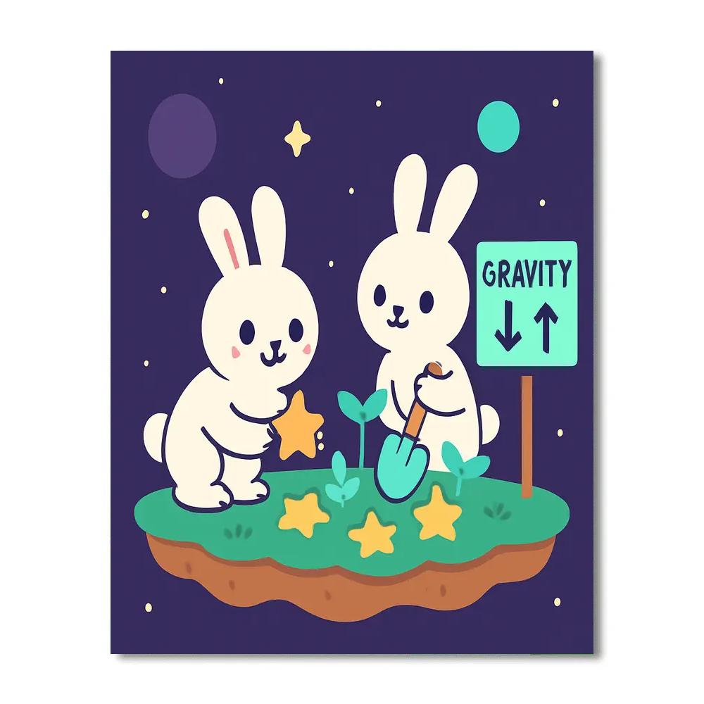 Gravity Garden Moon Rabbits Number painting