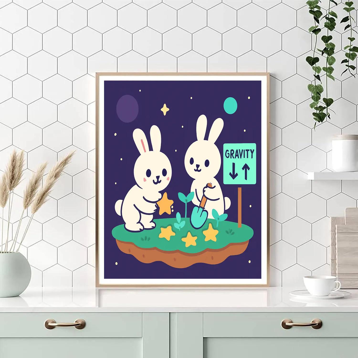 Gravity Garden Moon Rabbits Number painting