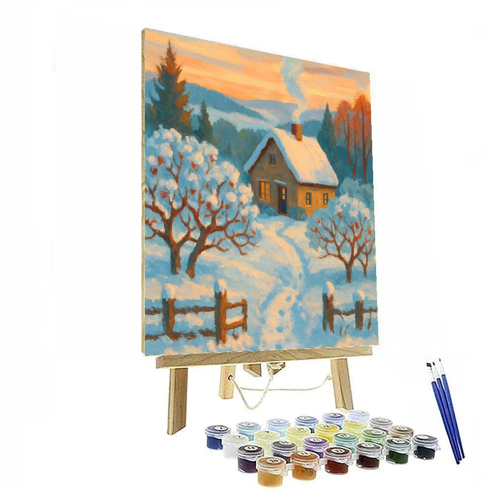 Sunrise Smoke Over The Orchard Cottage Number painting