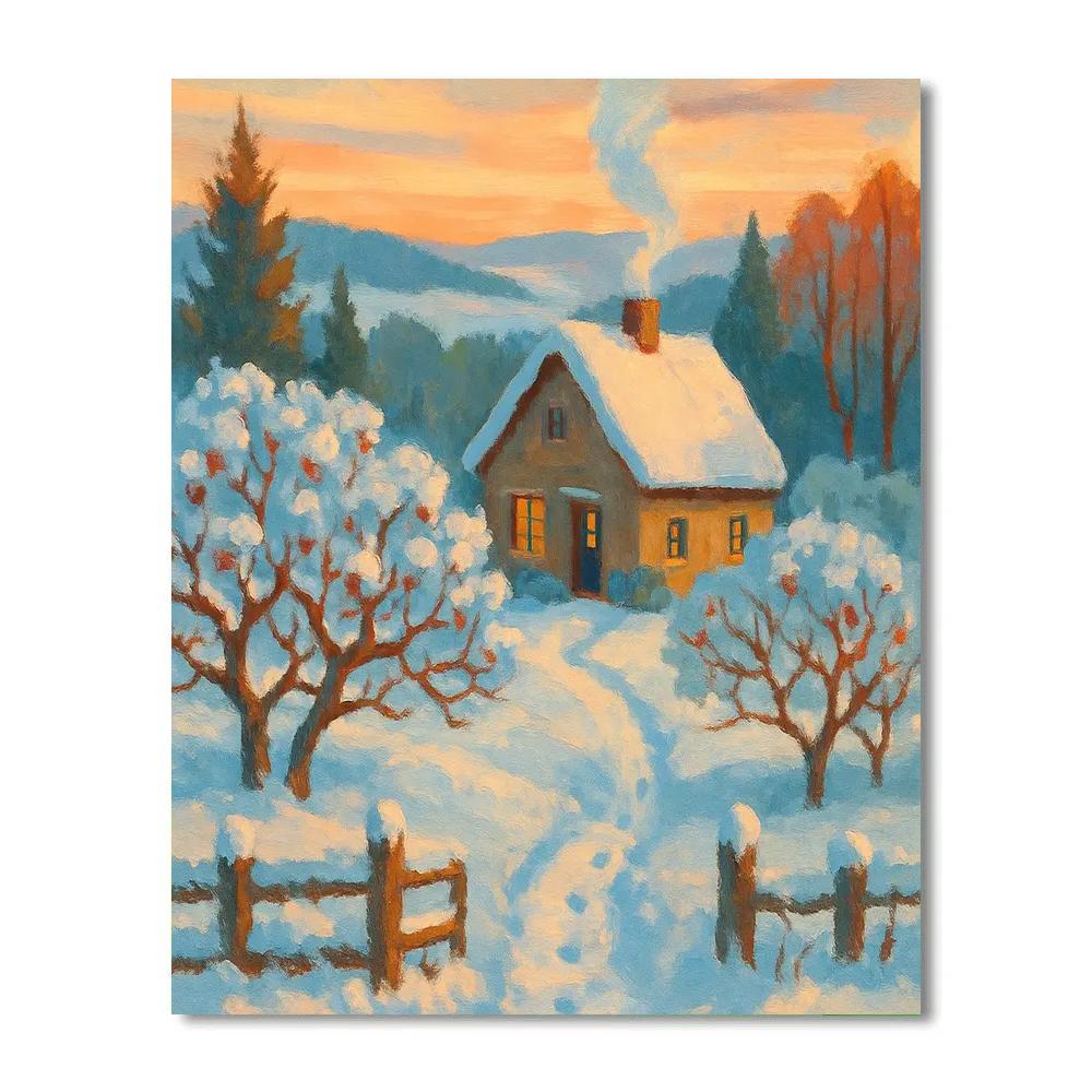 Sunrise Smoke Over The Orchard Cottage Number painting