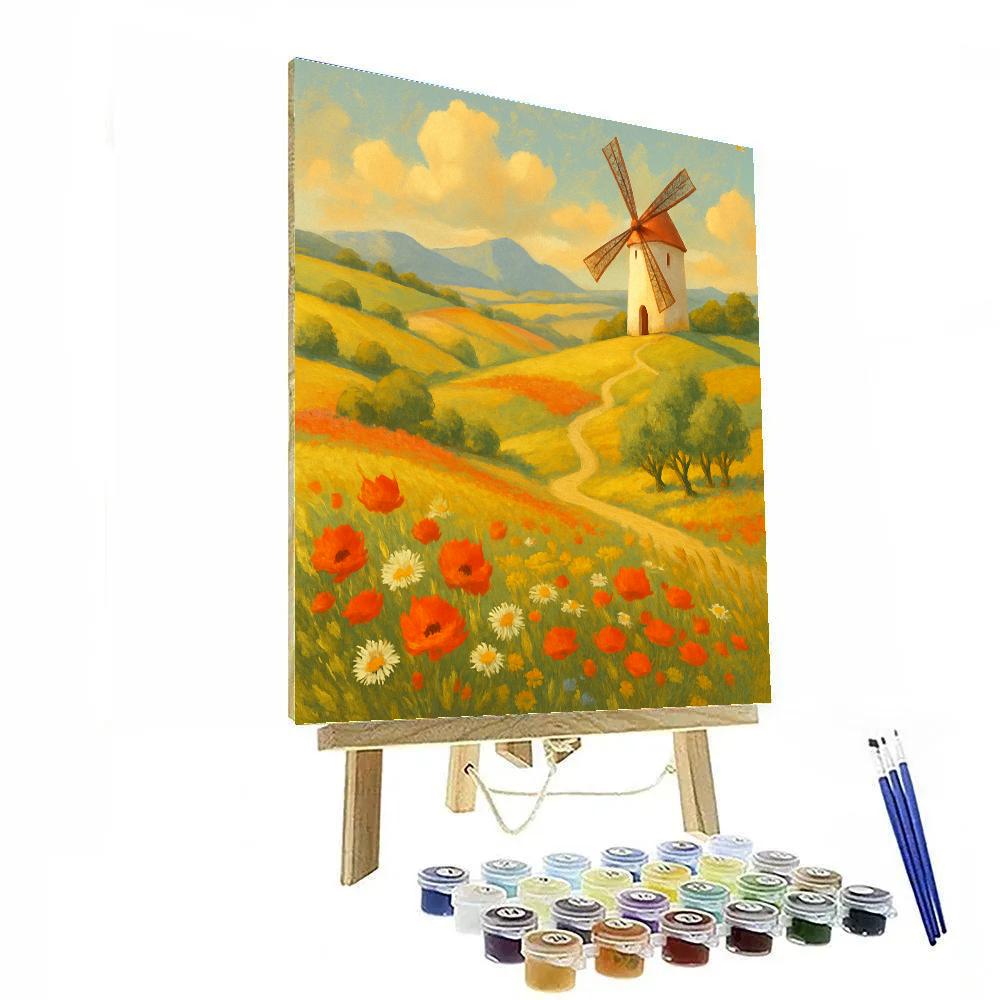 Saffron Windmill Over Wildflower Hills DIY paint by numbers