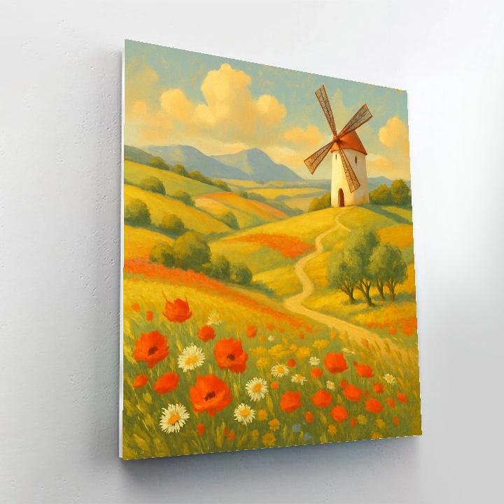 Saffron Windmill Over Wildflower Hills DIY paint by numbers