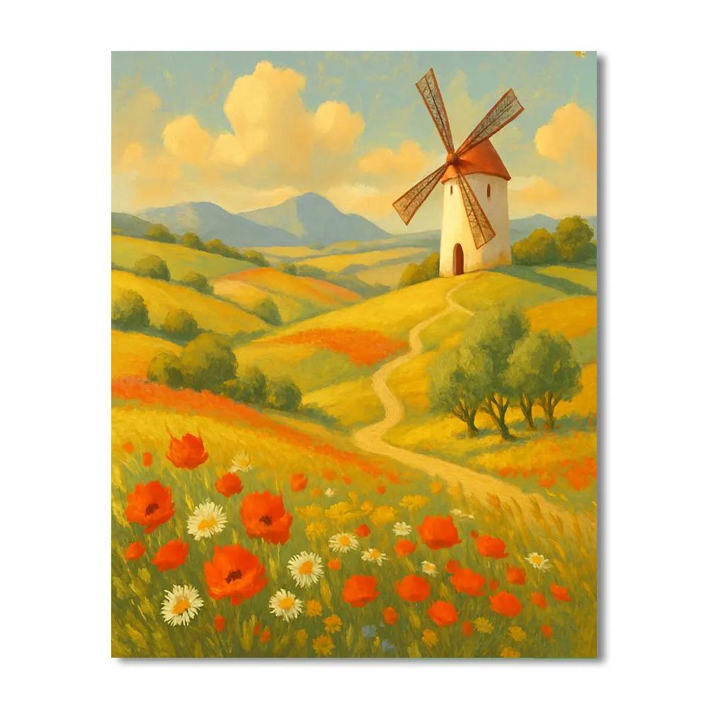 Saffron Windmill Over Wildflower Hills DIY paint by numbers