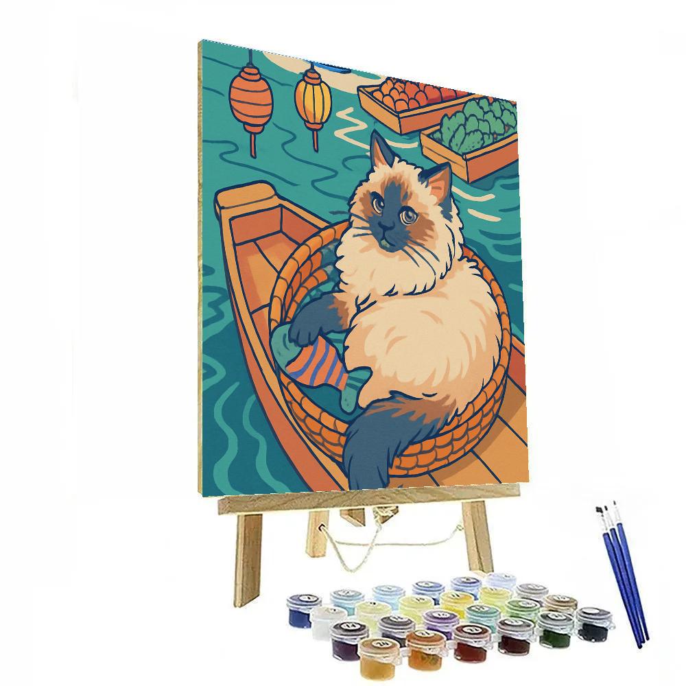 Riverboat Market With Cat Companion painting number kit