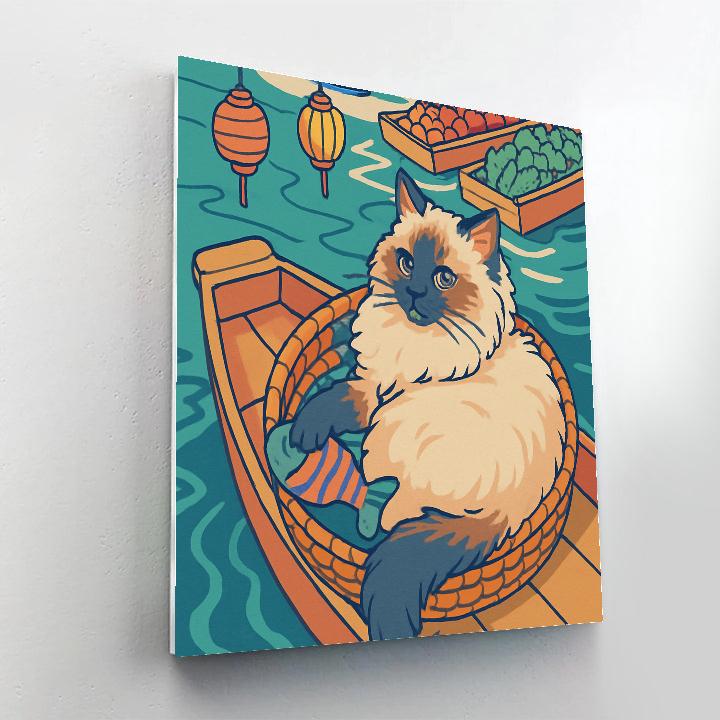 Riverboat Market With Cat Companion painting number kit