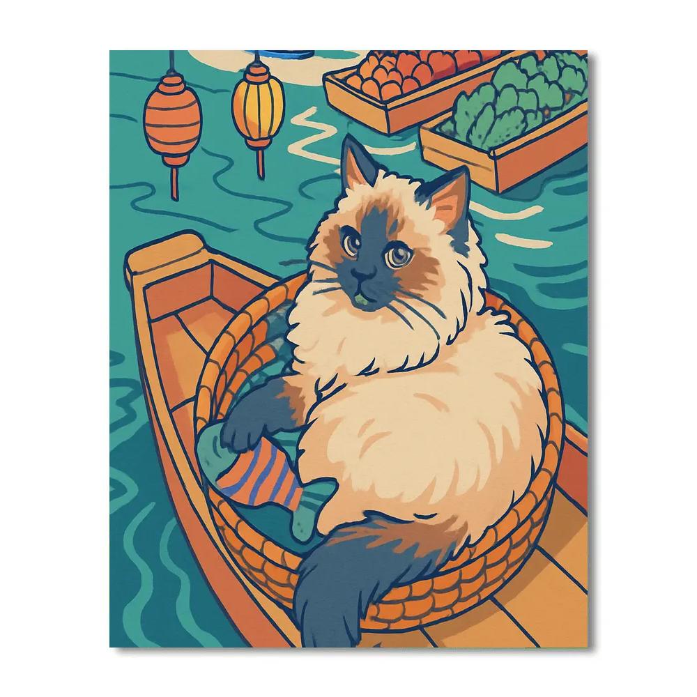 Riverboat Market With Cat Companion painting number kit