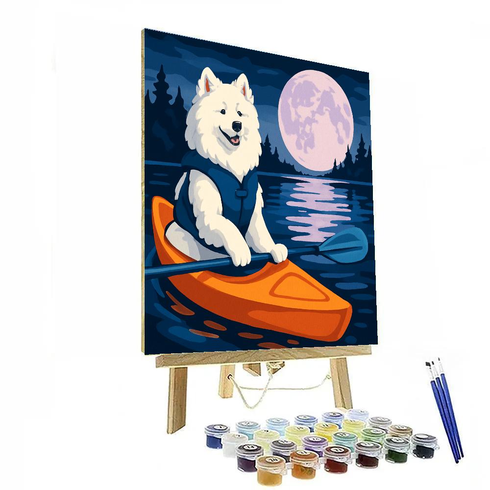 Moonlit Kayak With Dog Companion Painting by numbers kit