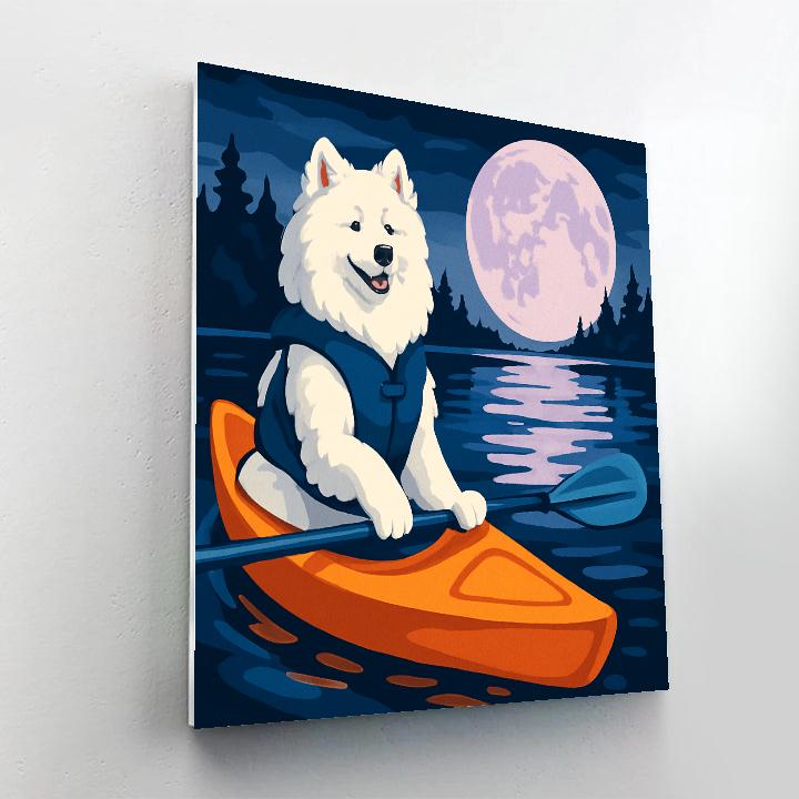Moonlit Kayak With Dog Companion Painting by numbers kit
