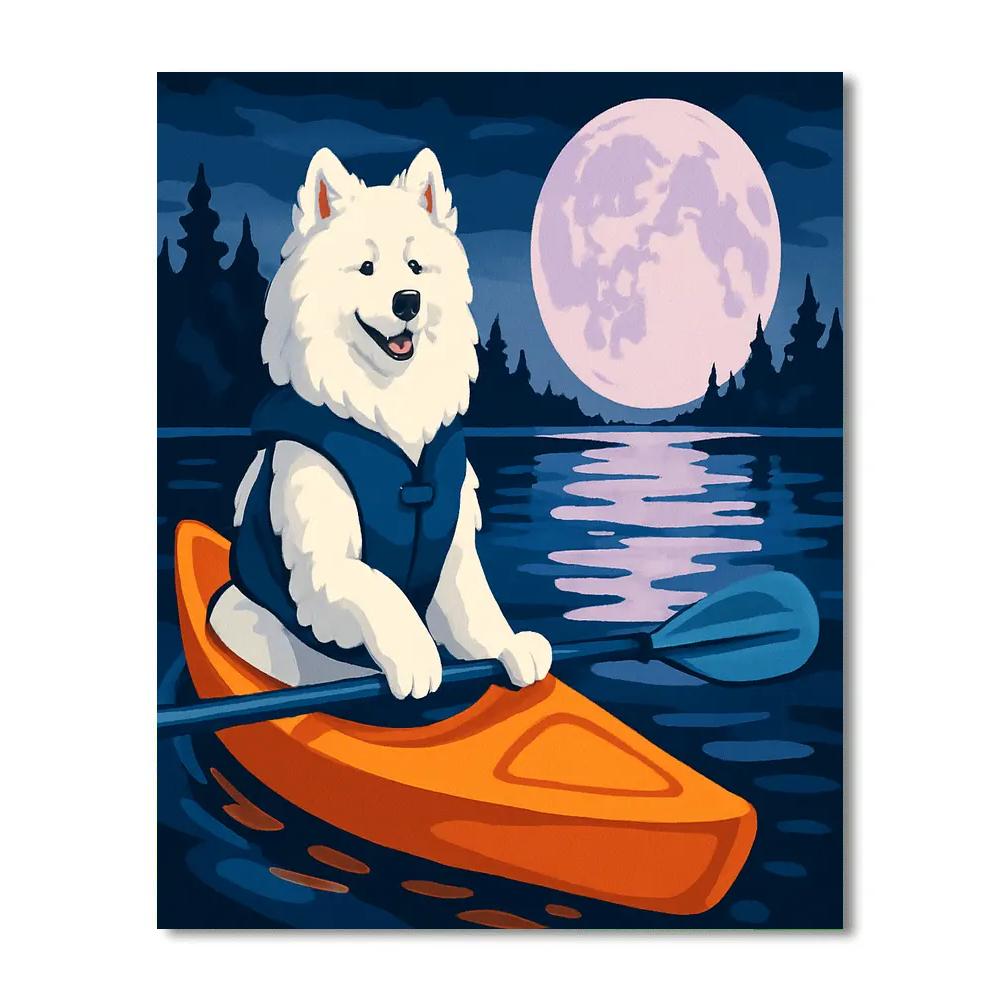 Moonlit Kayak With Dog Companion Painting by numbers kit