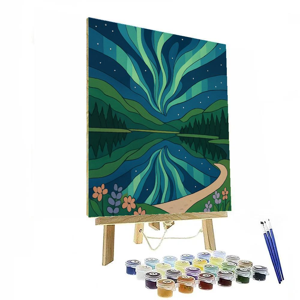 Serene Lake With Landscape Aurora Bloom Paint by numbers kits