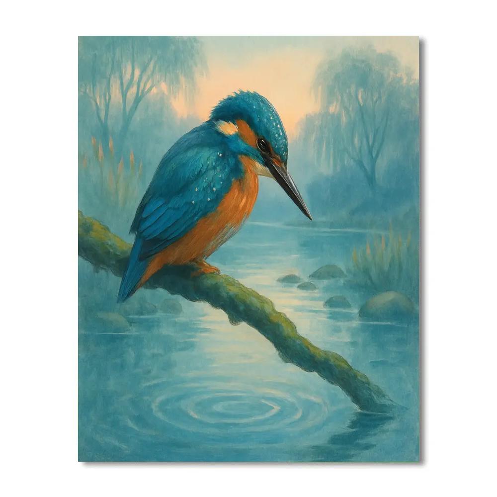 Misty River Kingfisher Pause Numbered painting kits