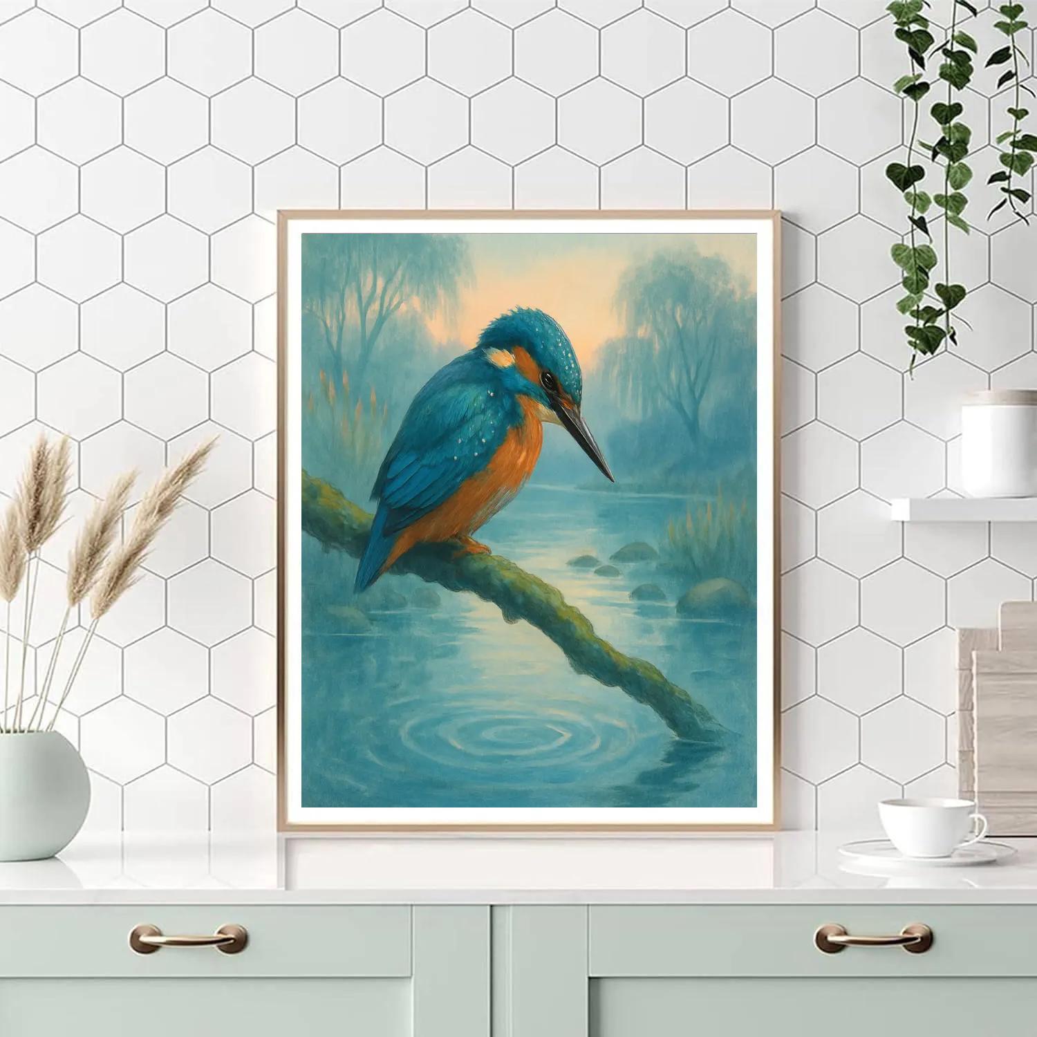 Misty River Kingfisher Pause Numbered painting kits