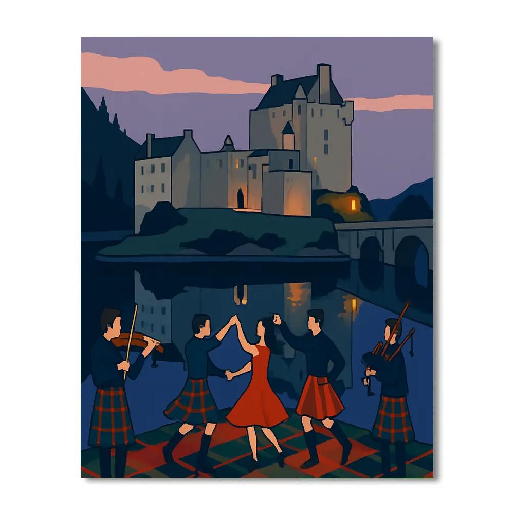 Lochside Ceilidh In Scotland Light Paint by numbers art