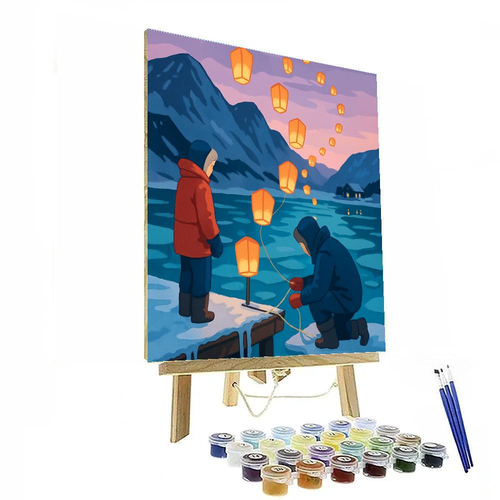 Lantern Orbit Winter Harbor Number painting