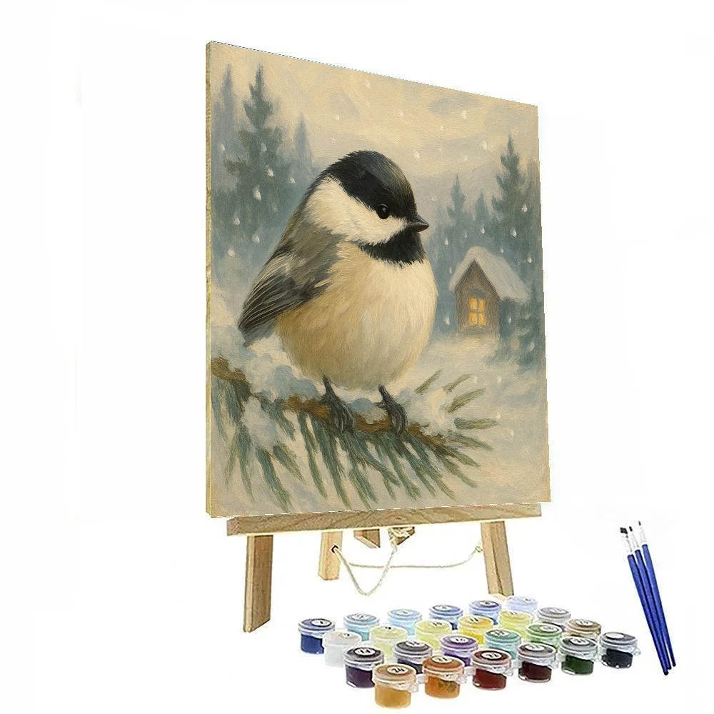 Snowy Pine Chickadee Hearth Quiet Numbered painting kits