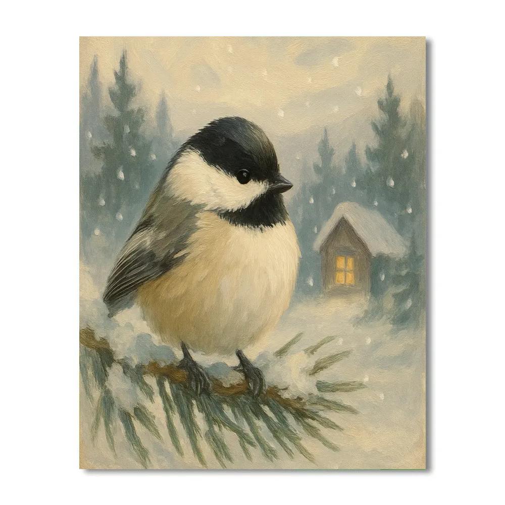 Snowy Pine Chickadee Hearth Quiet Numbered painting kits