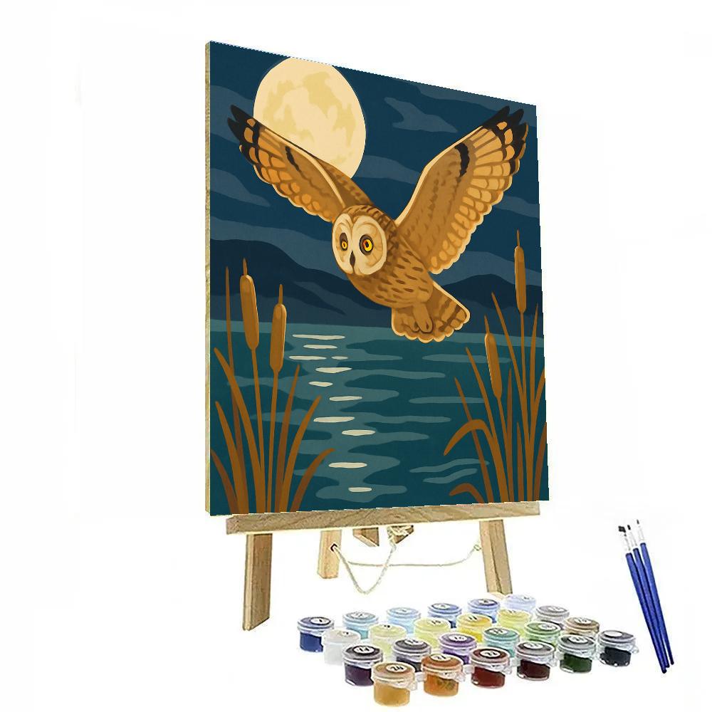 Moonlit Reedbed Owl Vigil DIY paint by numbers