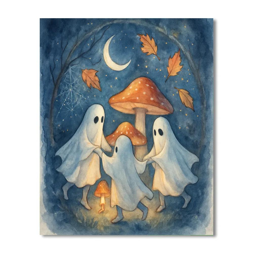 Moonlit Mushroom Garden Of Friendly Ghosts DIY paint by numbers
