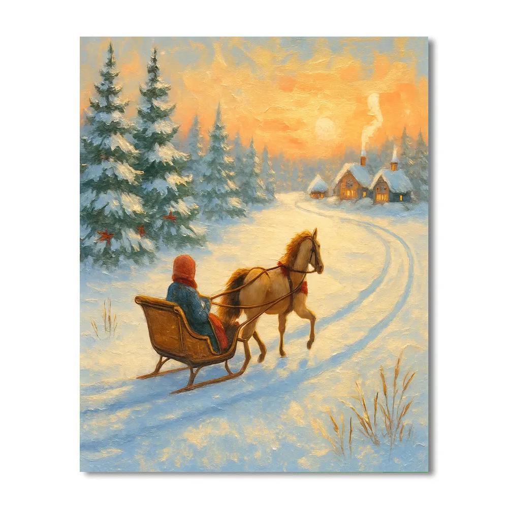 Sunrise Sleigh Tracks Across The Frozen Meadow paint by numbers