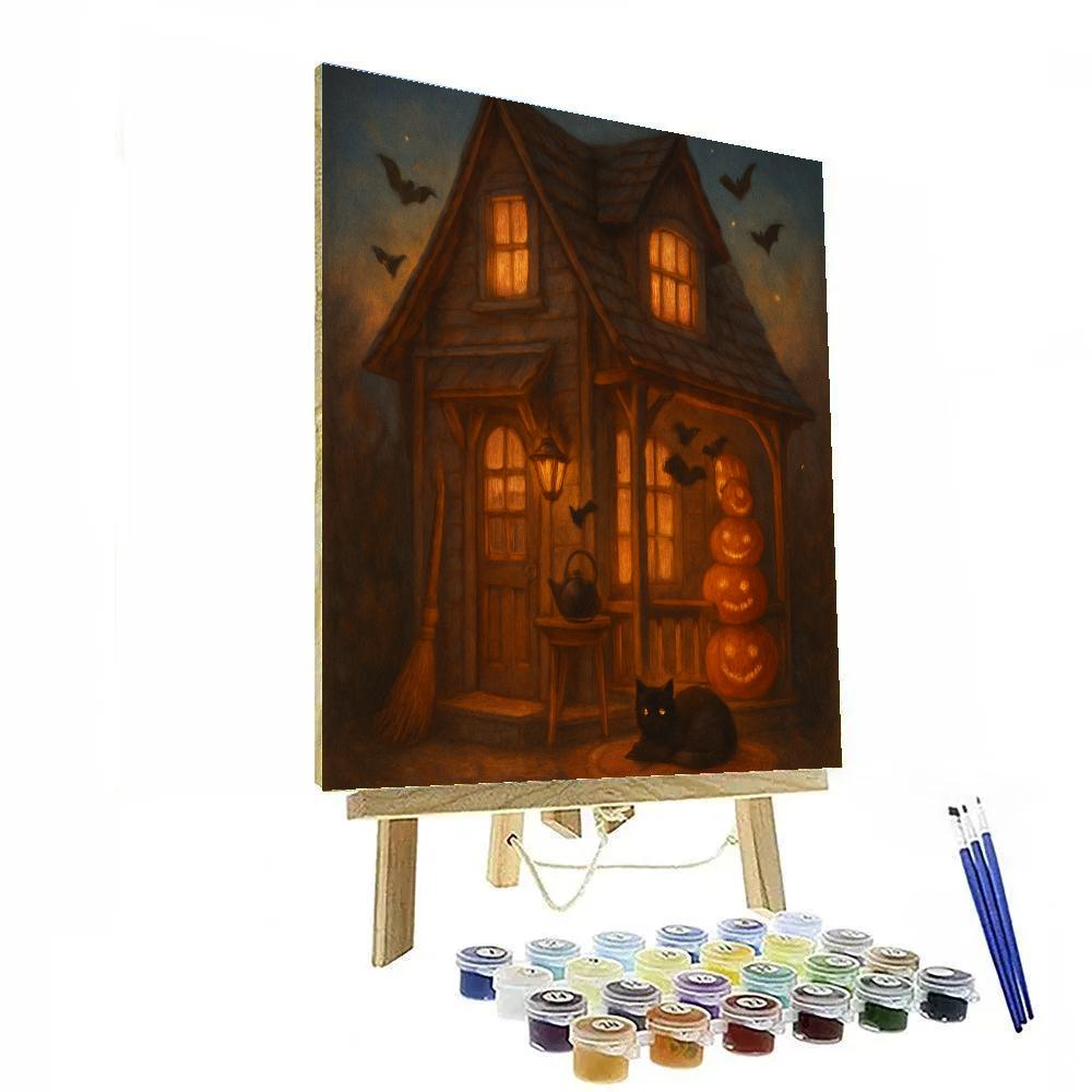 Cozy Haunted Bookshop Porch At Dusk paint by color