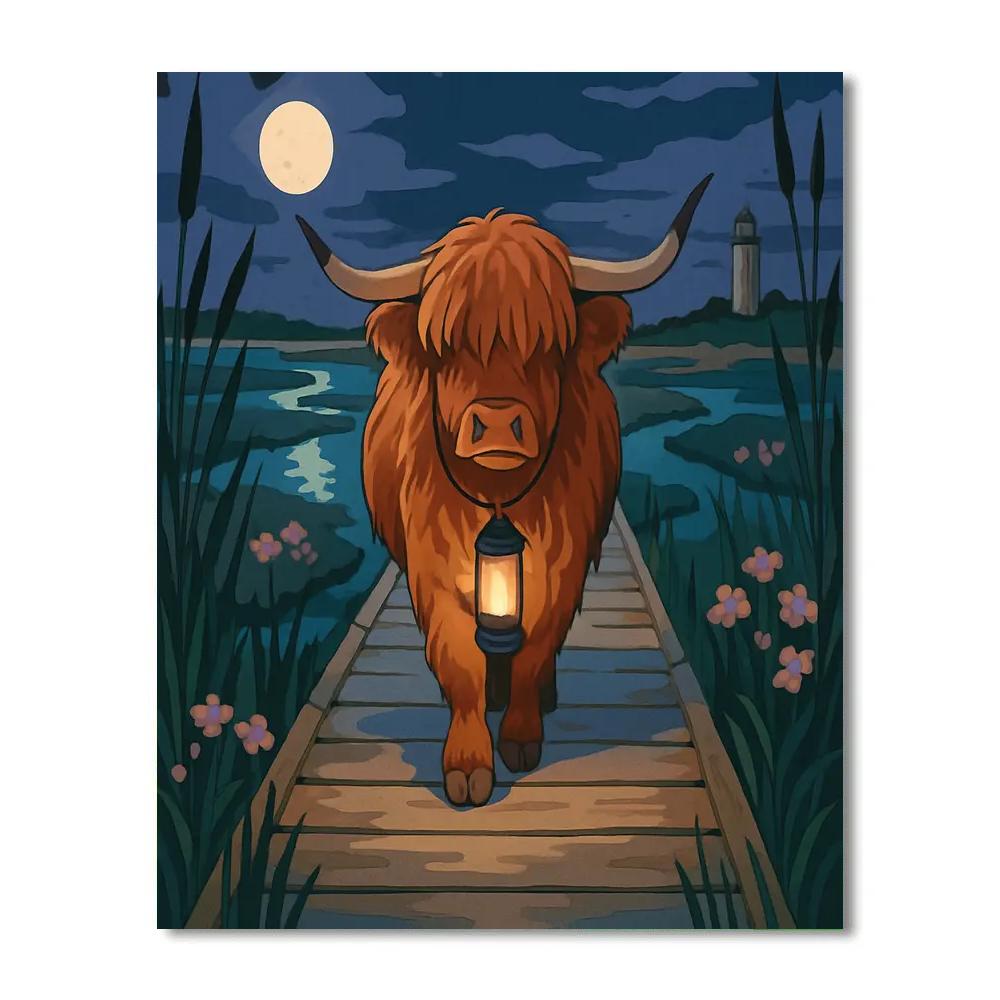 Lanternlit Salt Marsh Cow Driftwalk paint by number