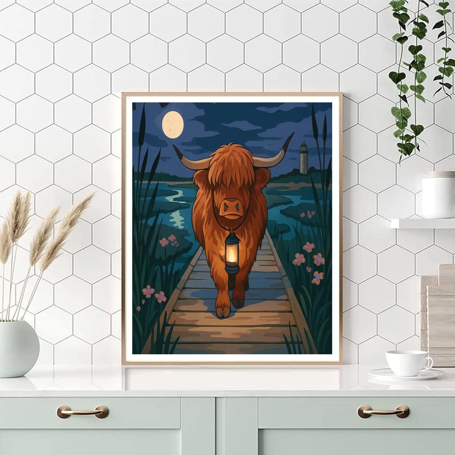 Lanternlit Salt Marsh Cow Driftwalk paint by number