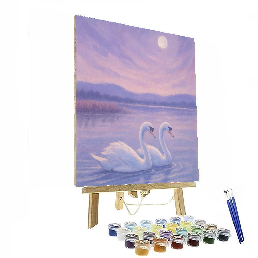 Lavender Dusk Swans On Still Water paint by numbers