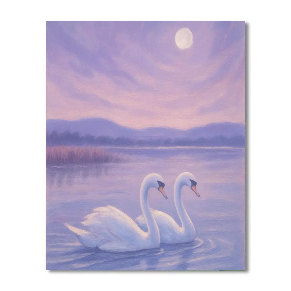 Lavender Dusk Swans On Still Water paint by numbers