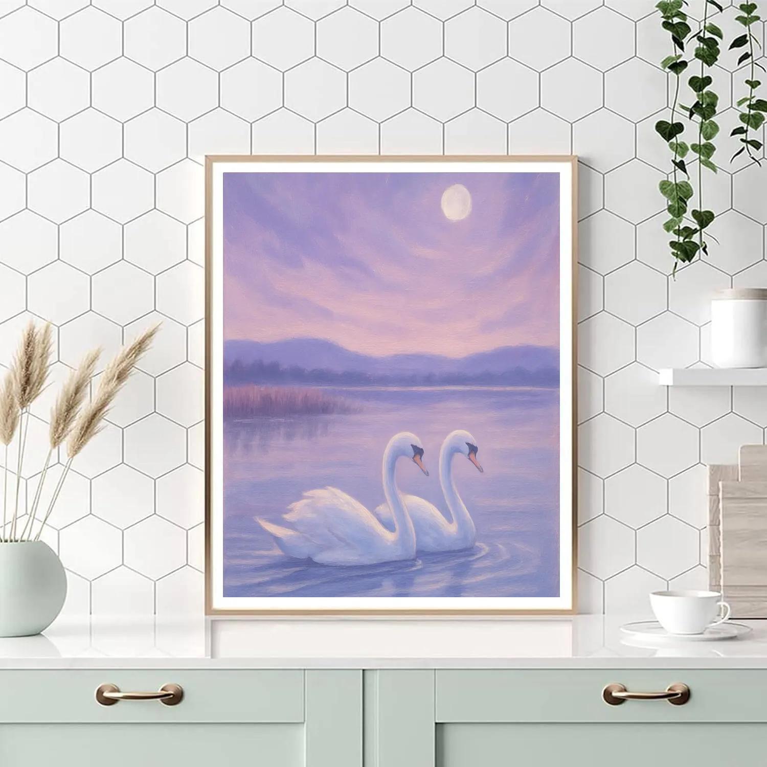 Lavender Dusk Swans On Still Water paint by numbers