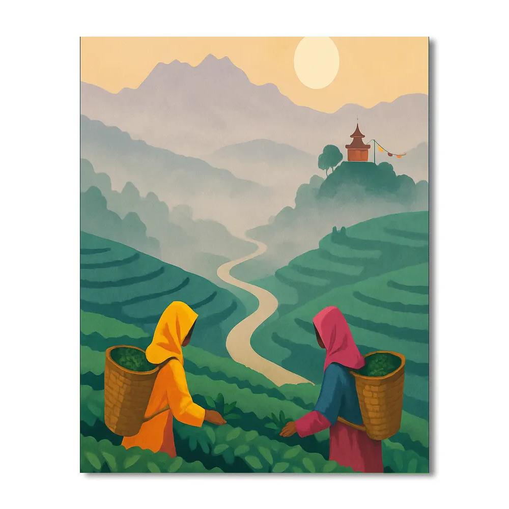 Monsoon Tea Garden India Panorama Number painting