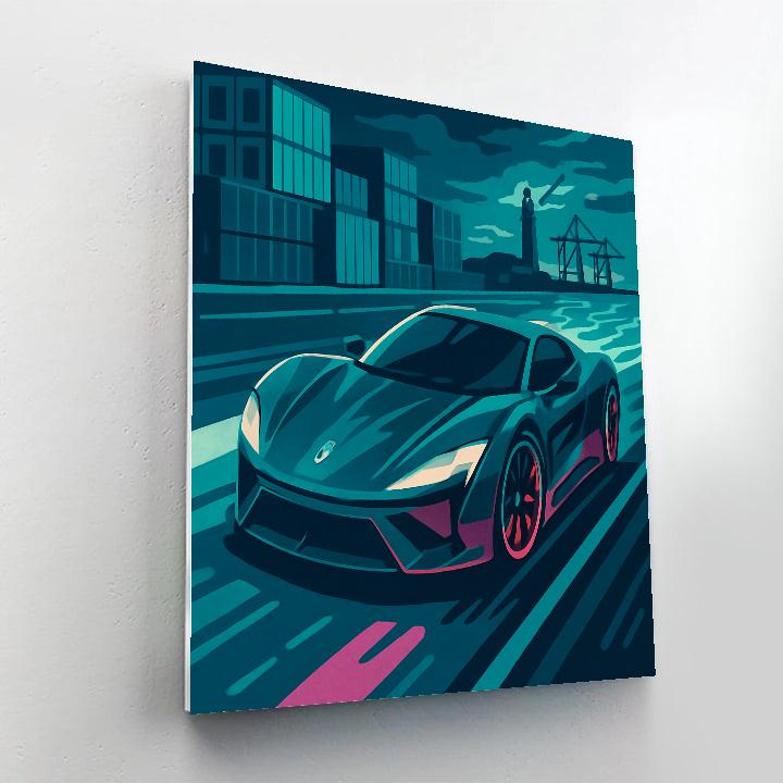 Neon Harbor Night Run With Cars paint by color