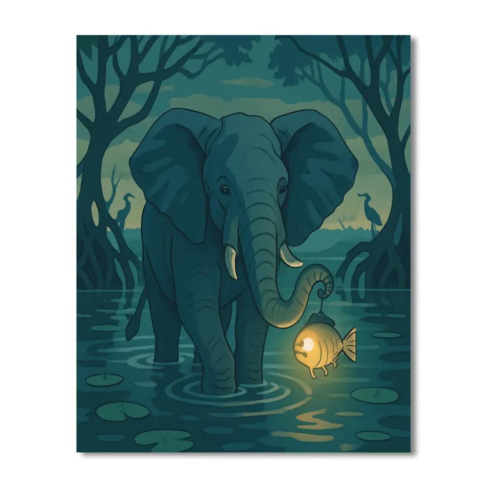 Mangrove Twilight Elephant Crossing paint by color