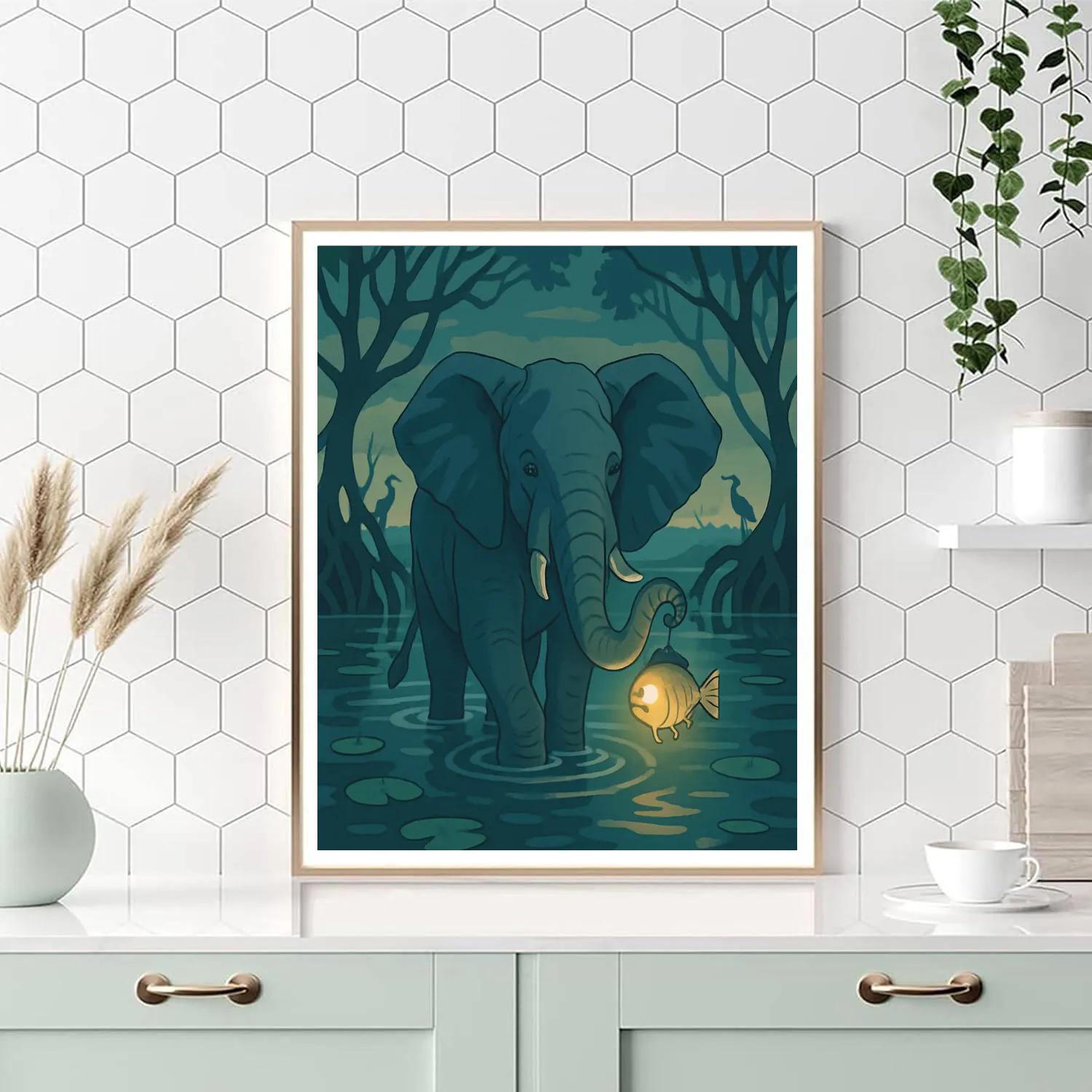 Mangrove Twilight Elephant Crossing paint by color