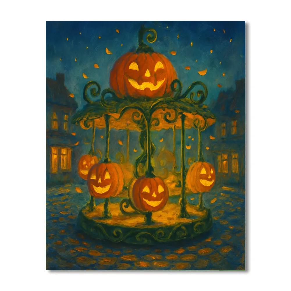 Jack O Lantern Carousel In The Autumn Square painting number kit