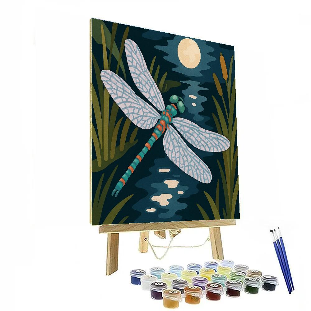Moonlit Marsh Dragonfly Drift paint by numbers