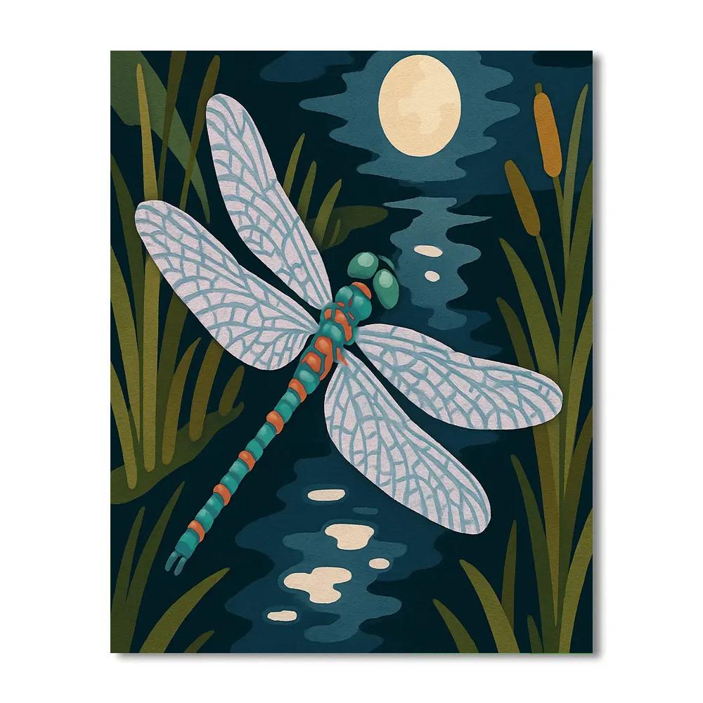 Moonlit Marsh Dragonfly Drift paint by numbers
