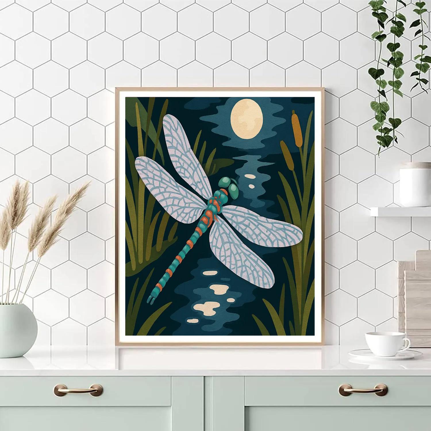 Moonlit Marsh Dragonfly Drift paint by numbers