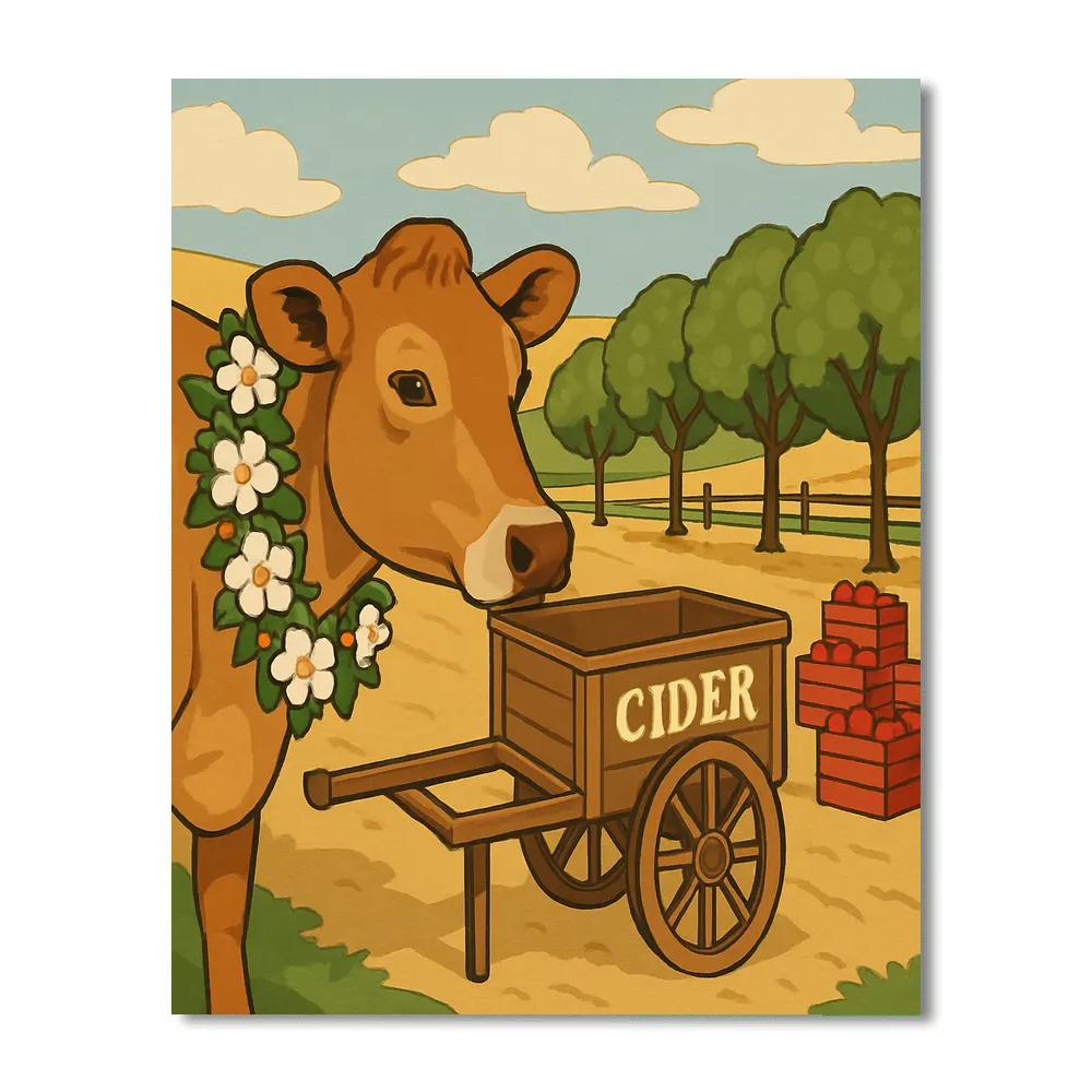 Patchwork Orchard With Cow And Cider Cart Painting by numbers kit